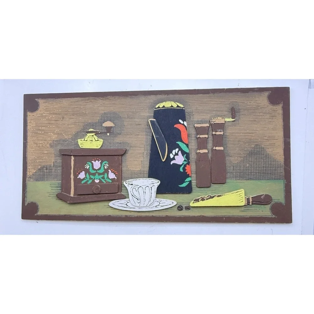 Vintage MCM Folk Art Wall Decor 3D Cheese Fruit Still Life Coffee Bar